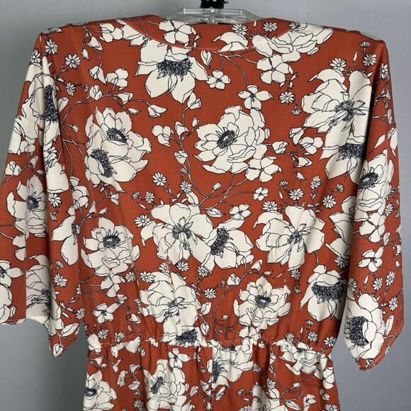 Maurice’s Floral Draw String Romper, Sz L, Rust Orange & Cream, Short Sleeves - Picture 4 of 13